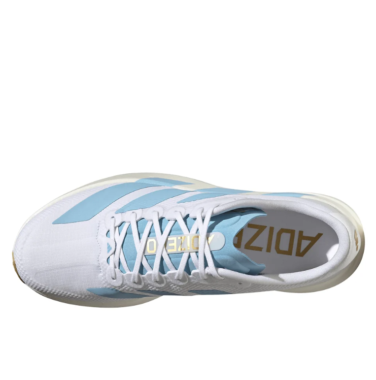 White & Light Blue Three-Stripe Running Shoes