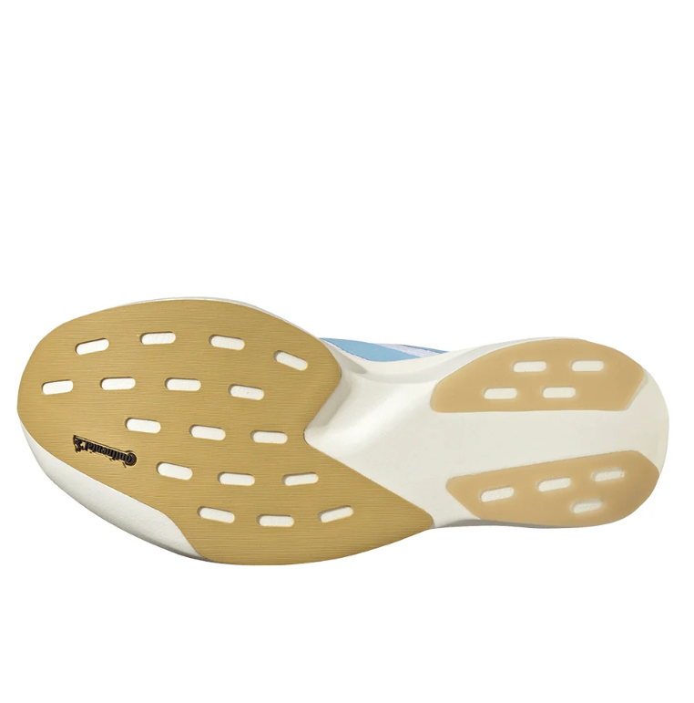 White & Light Blue Three-Stripe Running Shoes
