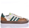 Retro Low-Top Sneakers – White, Forest Green & Brown