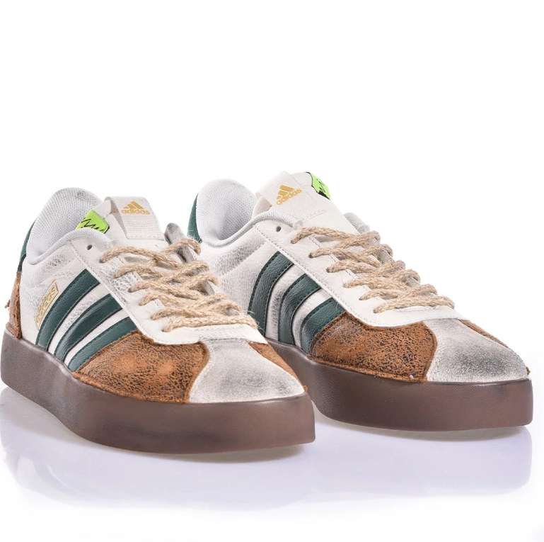 Retro Low-Top Sneakers – White, Forest Green & Brown