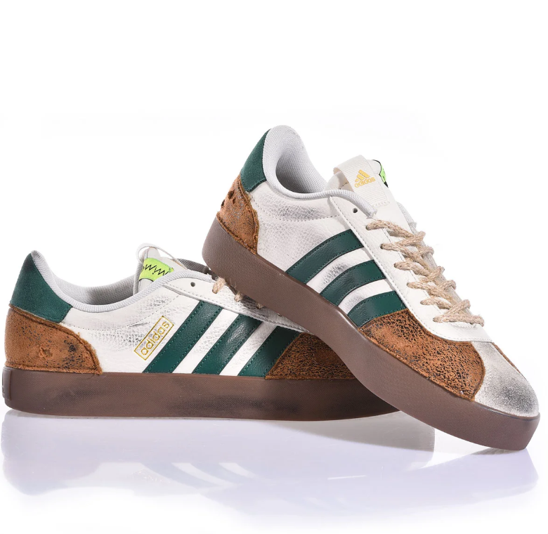 Retro Low-Top Sneakers – White, Forest Green & Brown