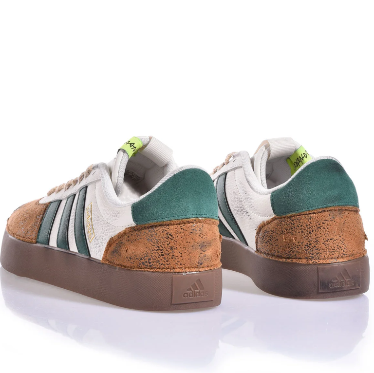 Retro Low-Top Sneakers – White, Forest Green & Brown