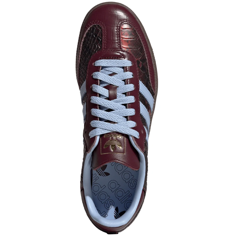 Croc-Effect Low-Top Sneakers – Burgundy & Light Blue