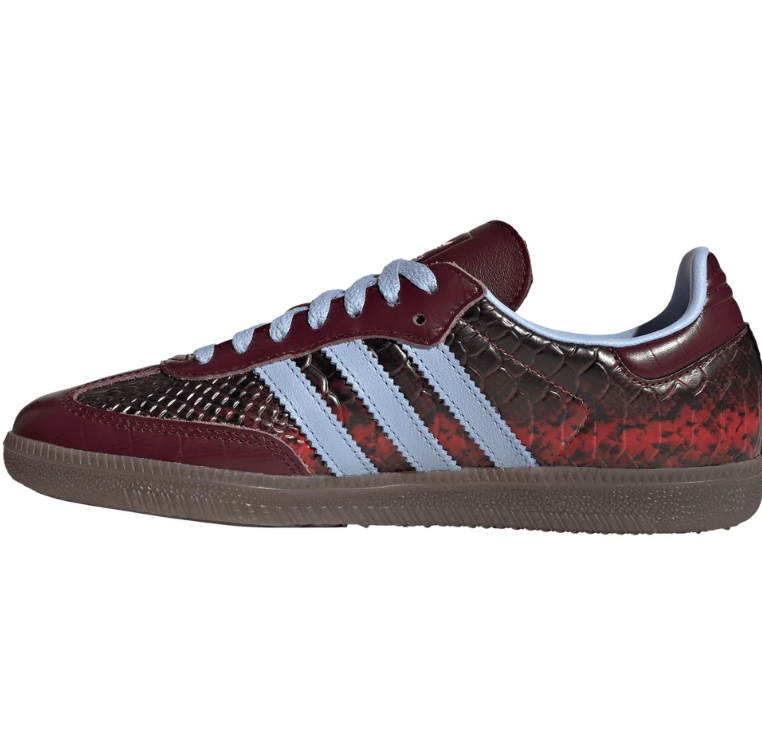 Croc-Effect Low-Top Sneakers – Burgundy & Light Blue