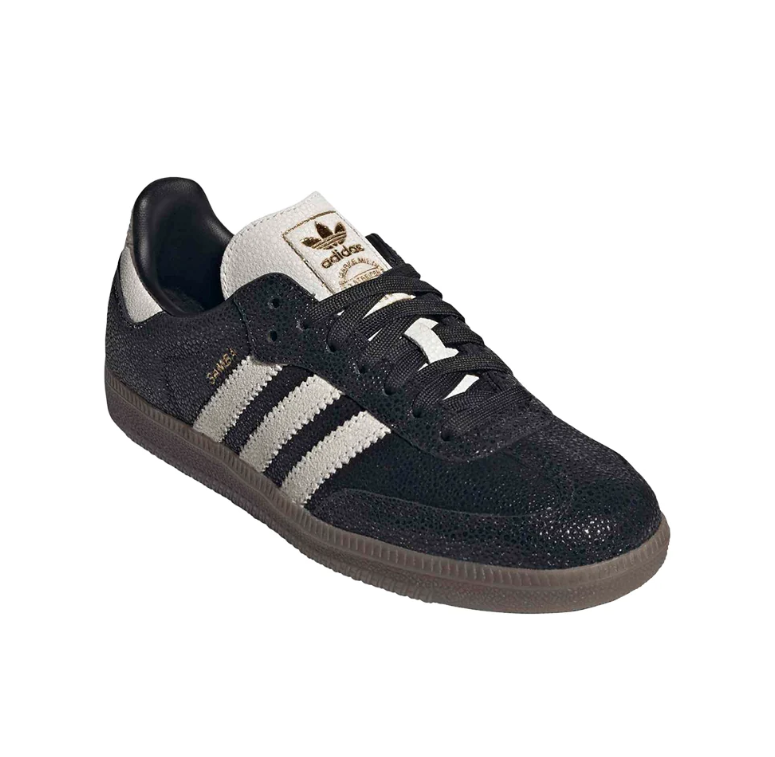 Samba Textured Low-Top Sneakers – Black, Cream & Brown