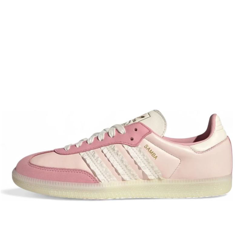 Samba Ruffle-Stripe Low-Top Sneakers – Pink & Cream