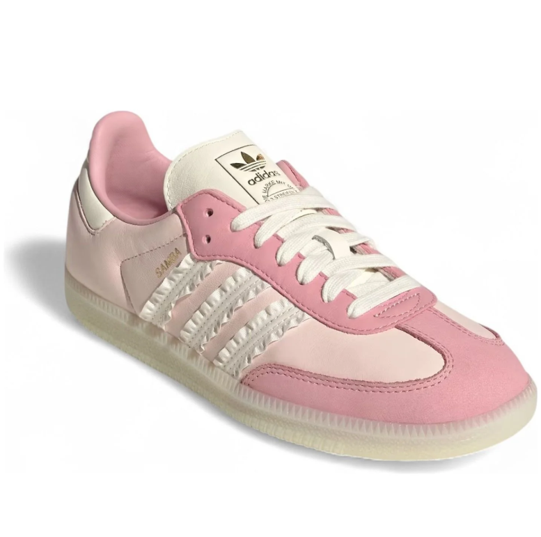 Samba Ruffle-Stripe Low-Top Sneakers – Pink & Cream