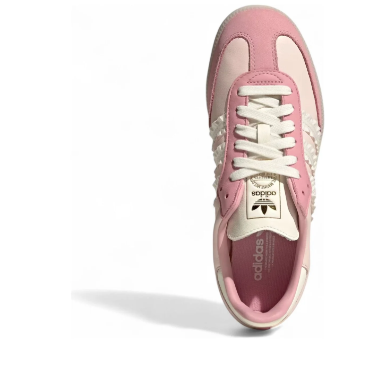 Samba Ruffle-Stripe Low-Top Sneakers – Pink & Cream
