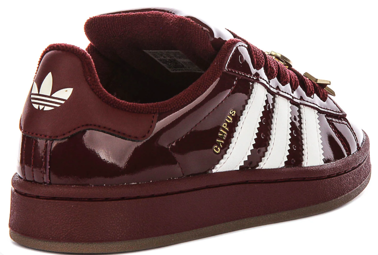 Campus Glossy Low-Top Sneakers – Burgundy & White with Gold Charms