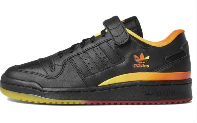 Strap-Detail Court Sneakers – Black with Yellow & Orange Accents