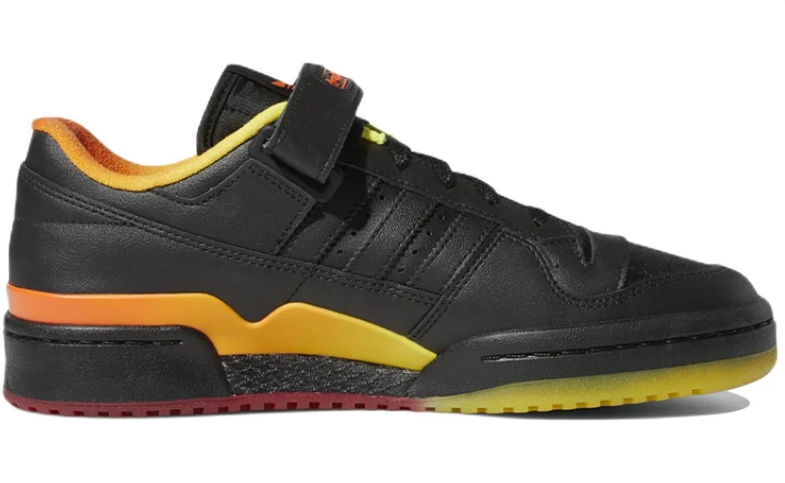 Strap-Detail Court Sneakers – Black with Yellow & Orange Accents