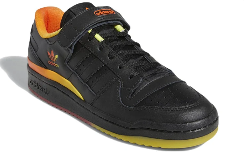 Strap-Detail Court Sneakers – Black with Yellow & Orange Accents