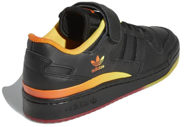 Strap-Detail Court Sneakers – Black with Yellow & Orange Accents
