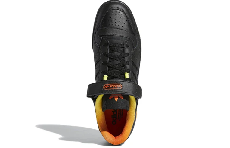 Strap-Detail Court Sneakers – Black with Yellow & Orange Accents