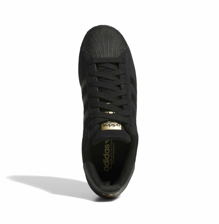 Superstar Shell-Toe Sneakers – All Black with Gold Accents