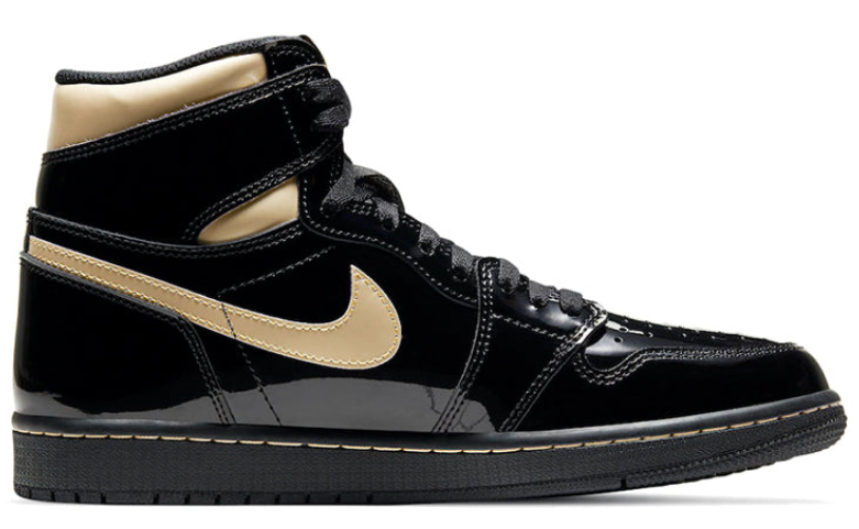Air Jordan 1 High-Top Sneakers – Glossy Black & Metallic Gold