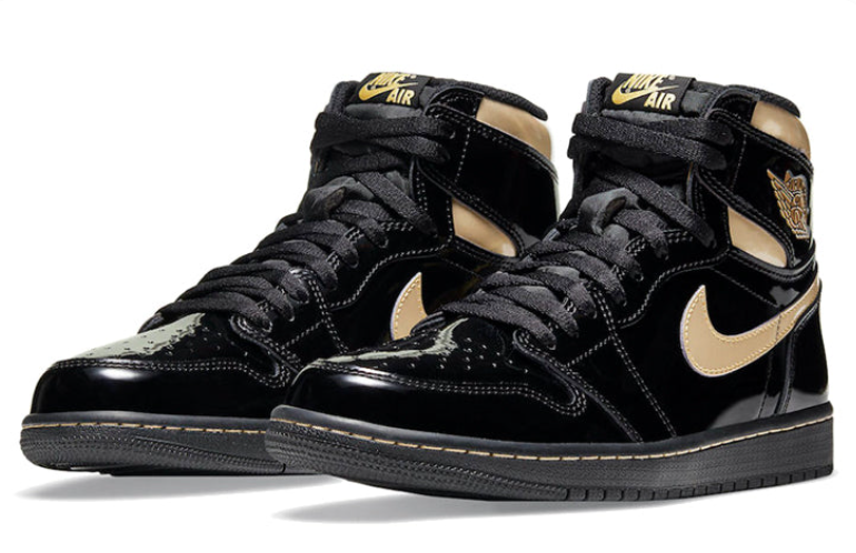 Air Jordan 1 High-Top Sneakers – Glossy Black & Metallic Gold