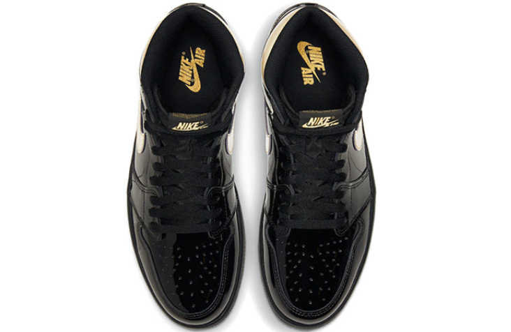 Air Jordan 1 High-Top Sneakers – Glossy Black & Metallic Gold