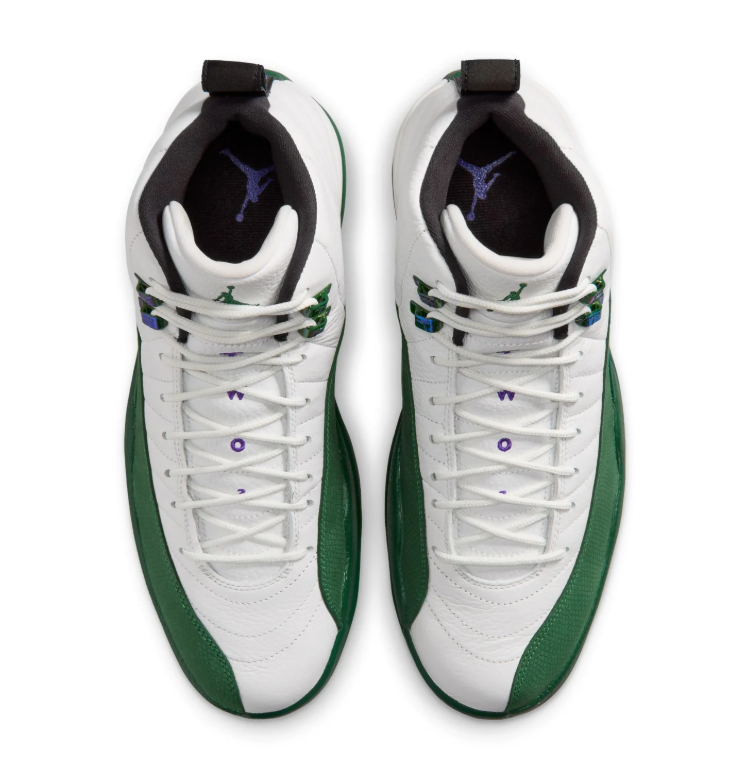 Air Jordan 12 High-Top Sneakers – White & Dark Green with Iridescent Accents