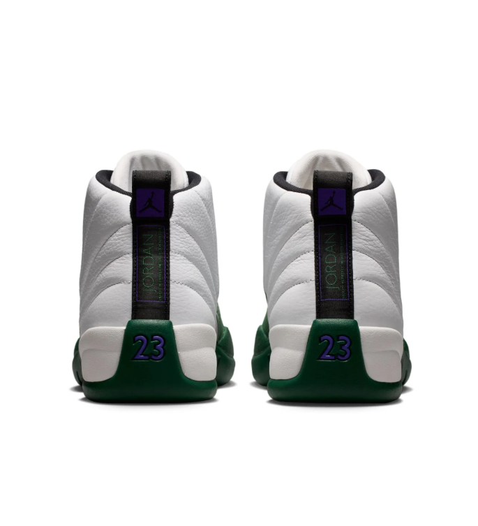 Air Jordan 12 High-Top Sneakers – White & Dark Green with Iridescent Accents