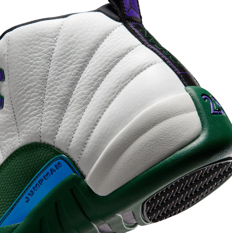 Air Jordan 12 High-Top Sneakers – White & Dark Green with Iridescent Accents