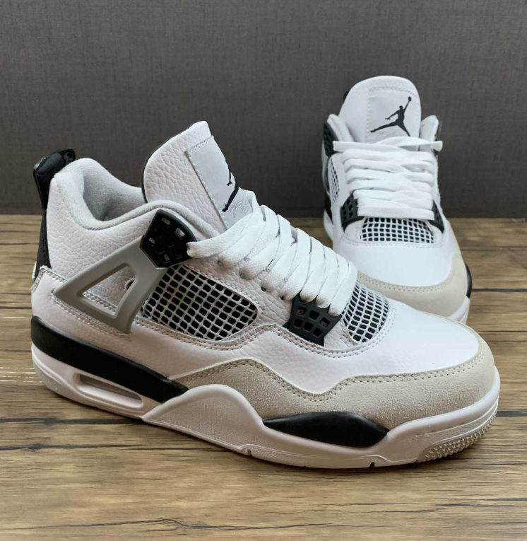 Air Jordan 4 Retro Sneakers – White, Black & Neutral Gray