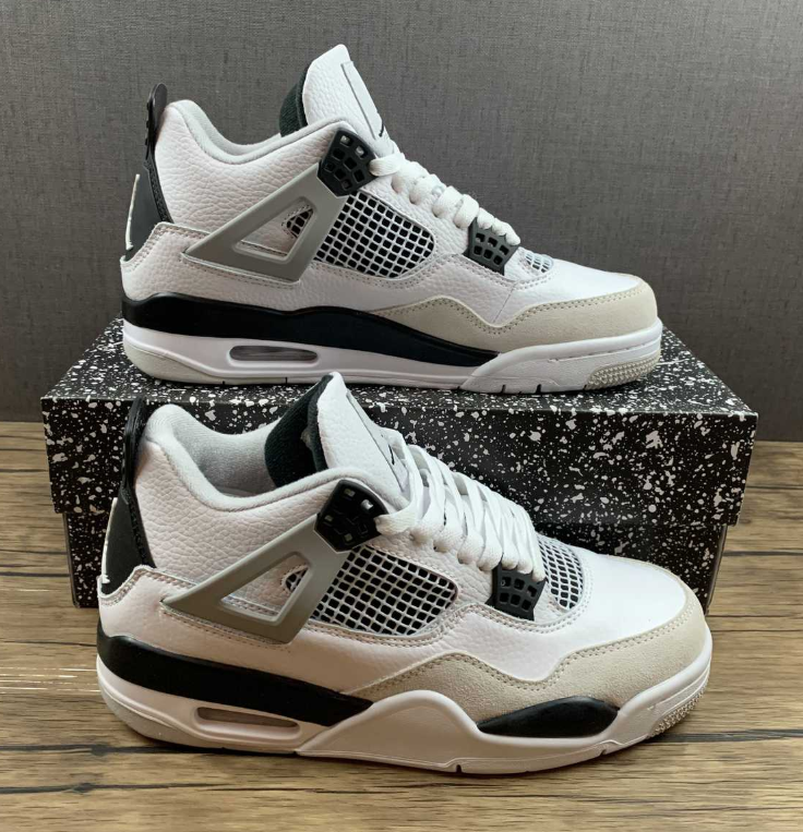 Air Jordan 4 Retro Sneakers – White, Black & Neutral Gray