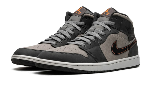 Air Jordan 1 Mid Sneakers – Charcoal & Gray with Orange Accents