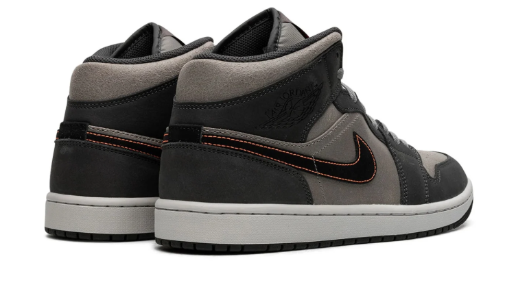 Air Jordan 1 Mid Sneakers – Charcoal & Gray with Orange Accents