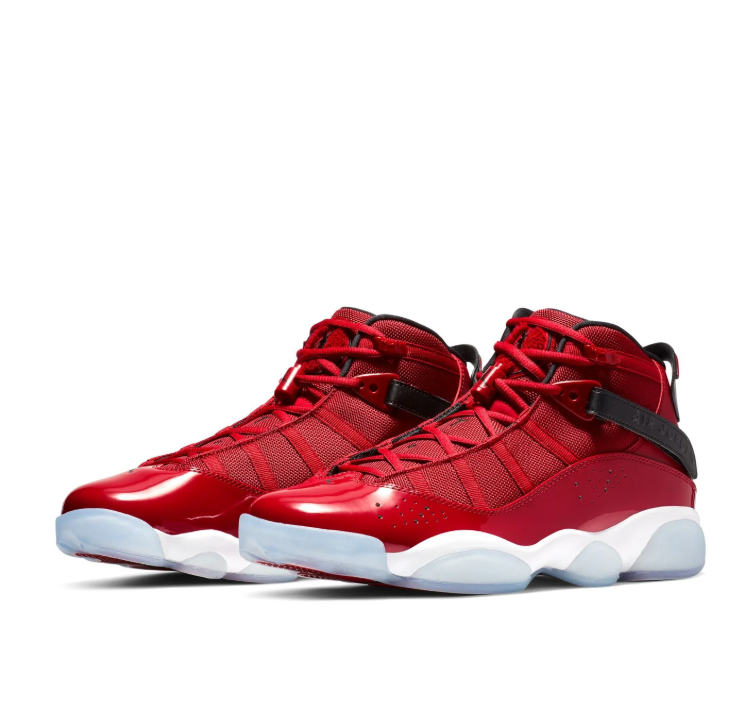 Jordan 6 Rings High-Top Sneakers – Glossy Red, Black & Ice Blue