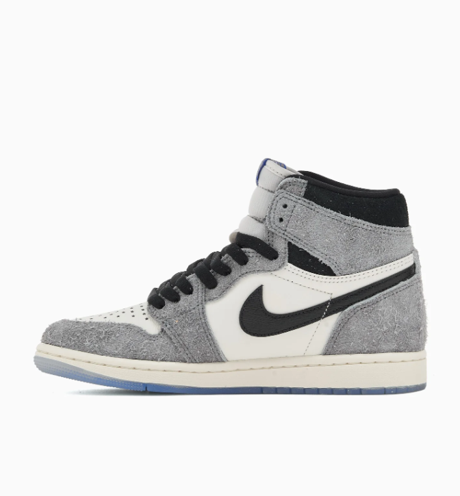Air Jordan 1 High-Top Sneakers – Textured Gray, Cream & Black with Gold Accents