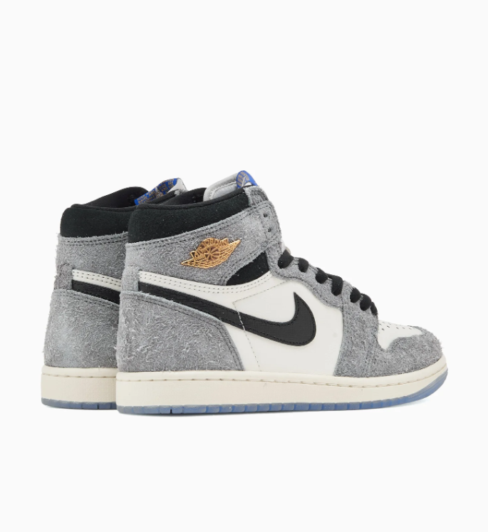 Air Jordan 1 High-Top Sneakers – Textured Gray, Cream & Black with Gold Accents