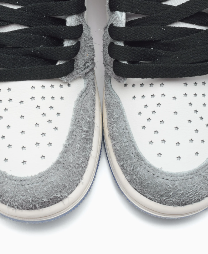 Air Jordan 1 High-Top Sneakers – Textured Gray, Cream & Black with Gold Accents