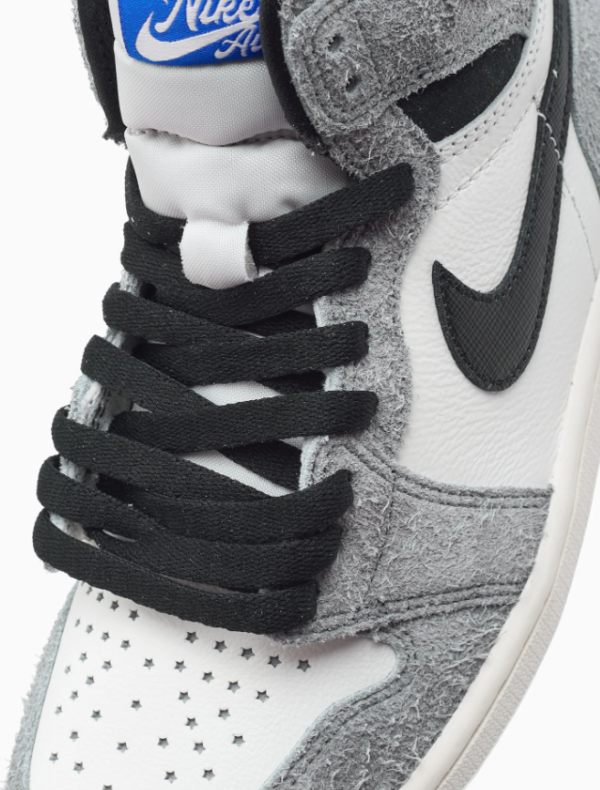 Air Jordan 1 High-Top Sneakers – Textured Gray, Cream & Black with Gold Accents