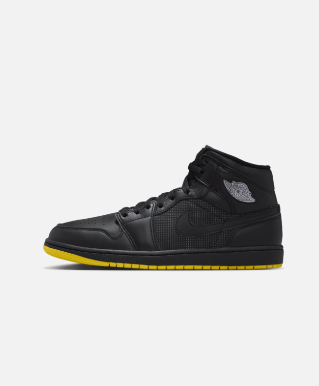 Air Jordan 1 Mid Sneakers – Black with Bright Yellow Outsole