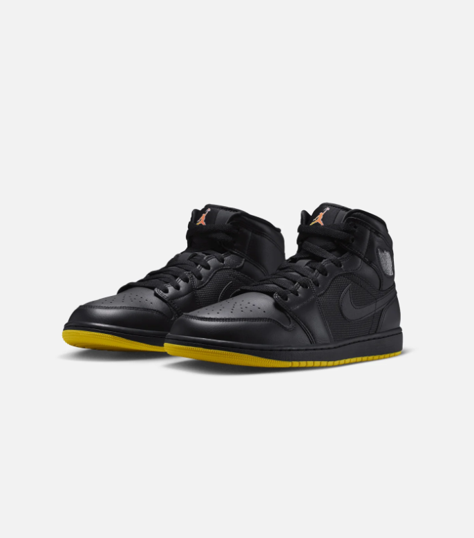 Air Jordan 1 Mid Sneakers – Black with Bright Yellow Outsole