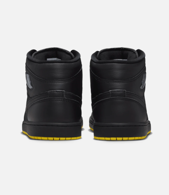 Air Jordan 1 Mid Sneakers – Black with Bright Yellow Outsole