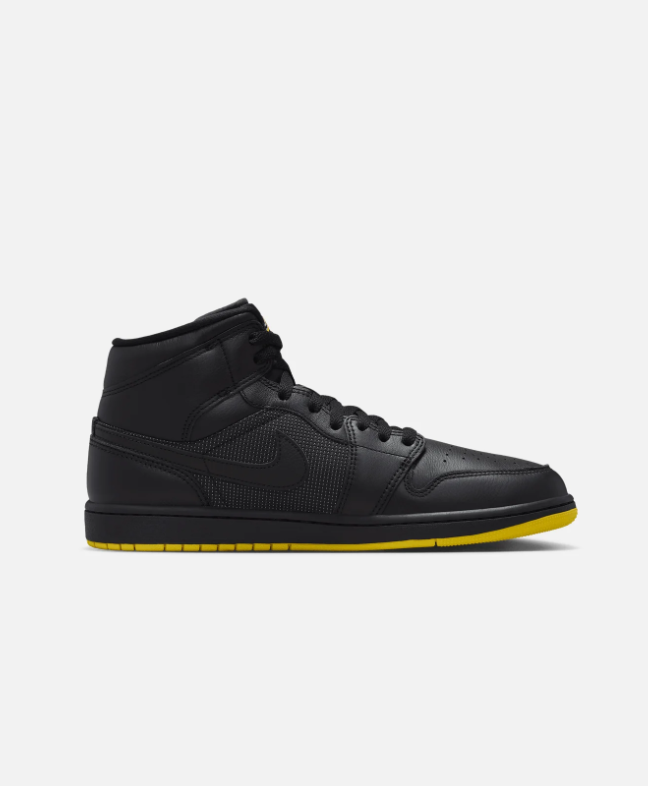 Air Jordan 1 Mid Sneakers – Black with Bright Yellow Outsole