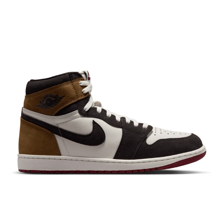 Air Jordan 1 High-Top Sneakers – Brown, Cream & Black with Burgundy Sole