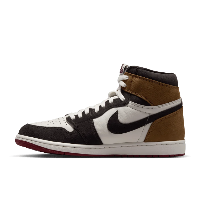 Air Jordan 1 High-Top Sneakers – Brown, Cream & Black with Burgundy Sole
