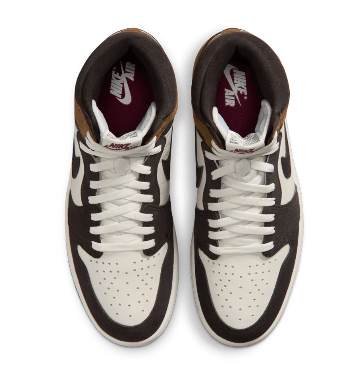Air Jordan 1 High-Top Sneakers – Brown, Cream & Black with Burgundy Sole