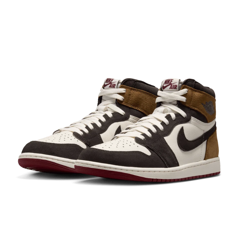 Air Jordan 1 High-Top Sneakers – Brown, Cream & Black with Burgundy Sole