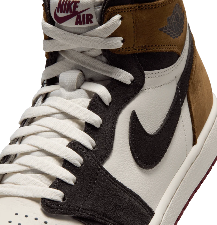 Air Jordan 1 High-Top Sneakers – Brown, Cream & Black with Burgundy Sole