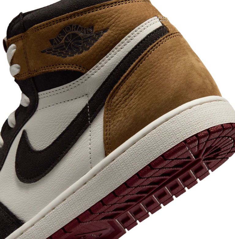 Air Jordan 1 High-Top Sneakers – Brown, Cream & Black with Burgundy Sole