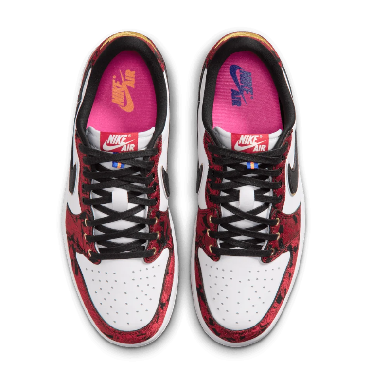 Air Jordan 1 Low-Top Sneakers – Red Floral, White & Black with Gold Accents