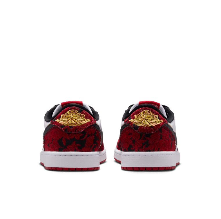 Air Jordan 1 Low-Top Sneakers – Red Floral, White & Black with Gold Accents