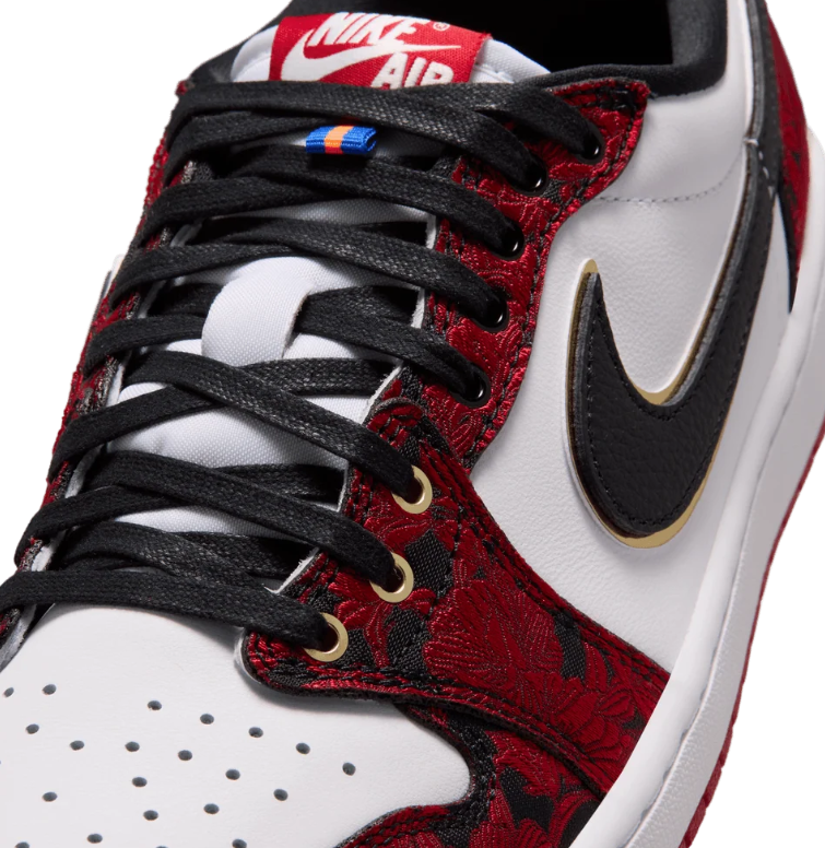 Air Jordan 1 Low-Top Sneakers – Red Floral, White & Black with Gold Accents