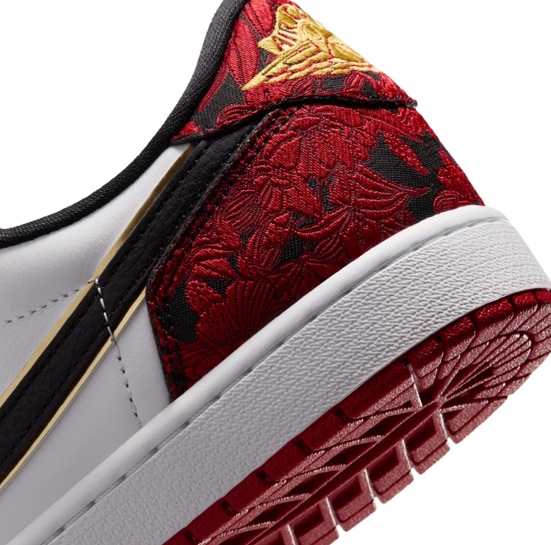 Air Jordan 1 Low-Top Sneakers – Red Floral, White & Black with Gold Accents