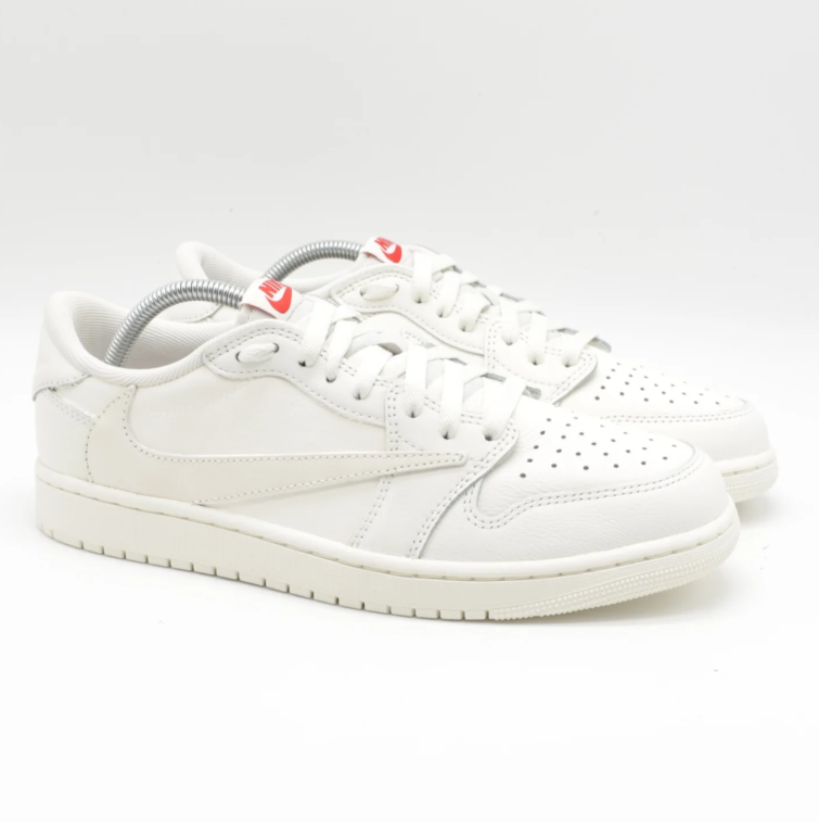 Reverse-Swoosh Low-Top Sneakers – White & Cream with Red Accents