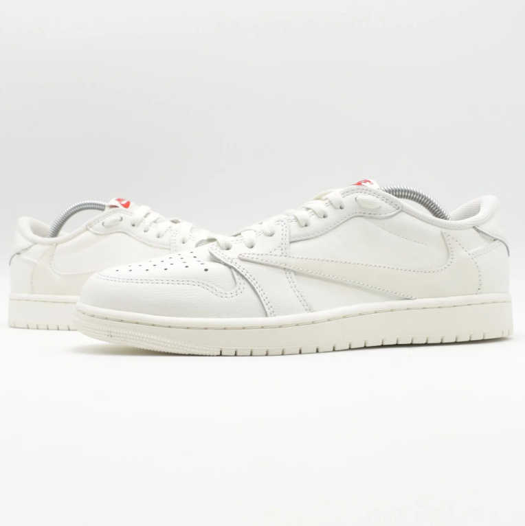 Reverse-Swoosh Low-Top Sneakers – White & Cream with Red Accents